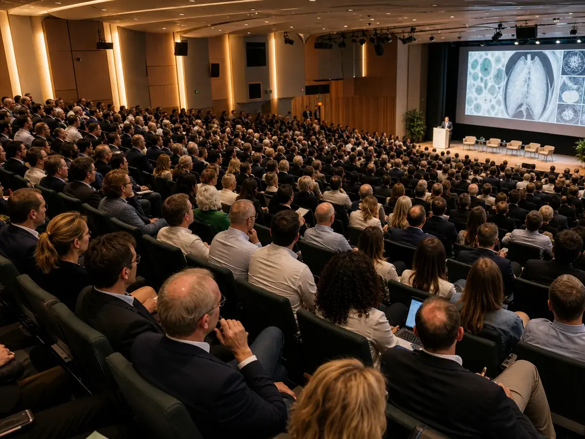 A crowded medical conference auditorium filled with clinicians